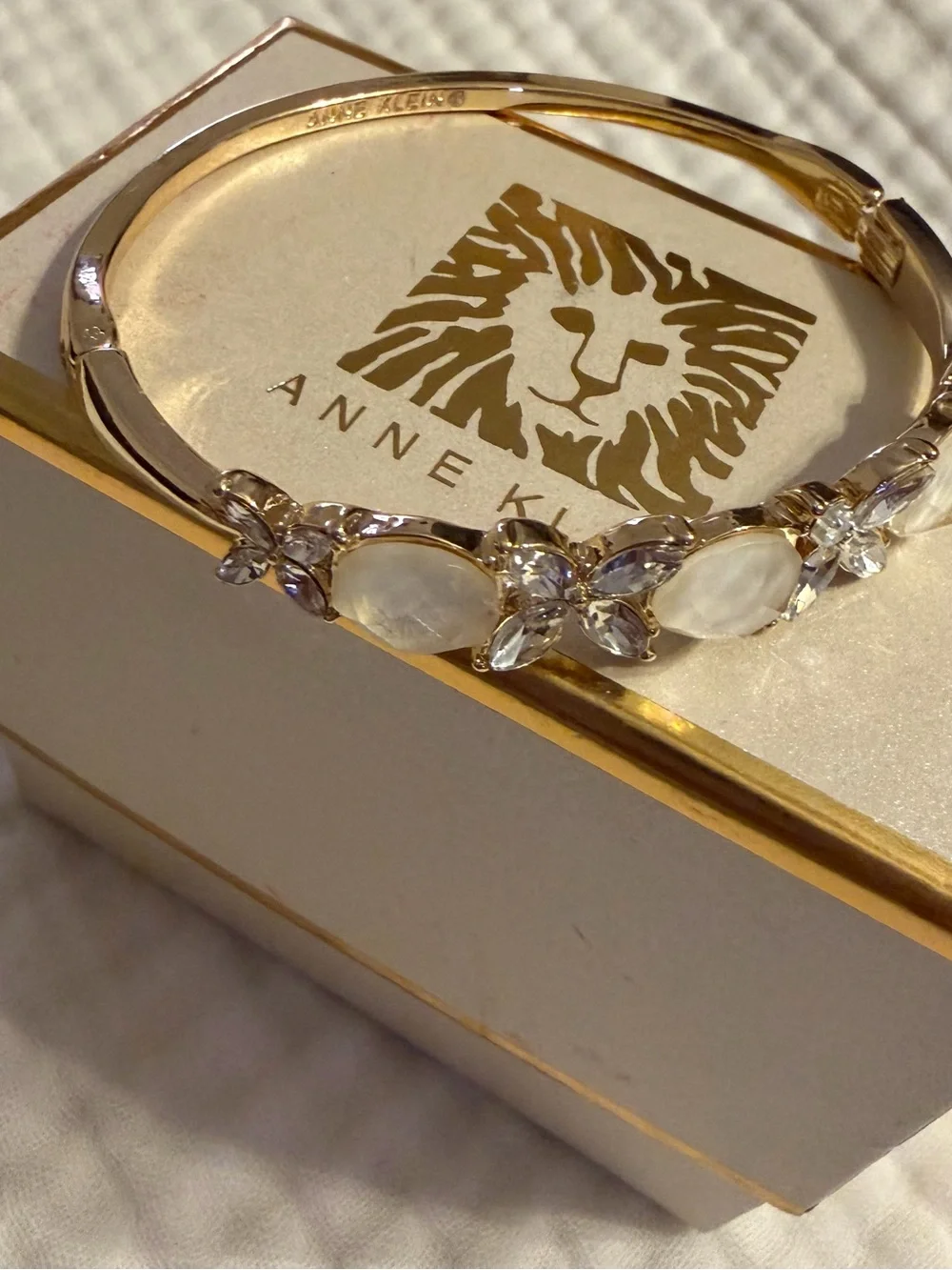 Anne Klein Gold Bracelet with Mother-of-Pearl Like Stones and Clear Crystals NWT